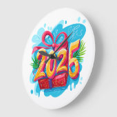 2025年新年おめでとう ラージ壁時計 (傾斜)