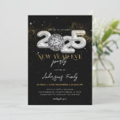 2025年新年のお祝いパーティー ブラックシルバーディスコボール 招待状 (スタンド正面)