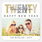 **2025年新年の写真 ゴールド&シルバーのタイポグラフィ** スクエアシール (正面)