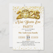 2025年新年の夜のパーティー ゴールドグリッター 招待状 (正面)