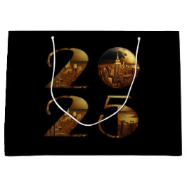 2025年新年の舞踏会 – NYC金ゴールド- ラージペーパーバッグ