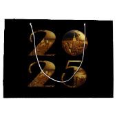 2025年新年の舞踏会 – NYC金ゴールド- ラージペーパーバッグ (裏面)