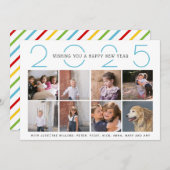 2025年新年の青いカラフルストライプのシンプル写真 シーズンカード (正面/裏面)