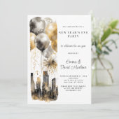 2025年新年パーティー ゴールドグリッターバルーン 都市 招待状 (スタンド正面)