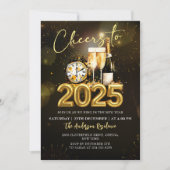 2025年新年パーティー ゴールドシャンパン 招待状 (正面)
