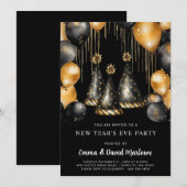 2025年新年パーティー ゴールド ブラック風船 招待状 (正面/裏面)