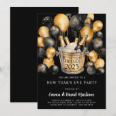 2025年新年パーティー ゴールド ブラック風船 招待状 (正面/裏面)