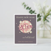 2025年新年ピンク紫レトログリーティングカード ポストカード (スタンド正面)