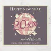 2025年新年ピンク紫レトロパーティー スパークリングワインラベル (シングルラベル)