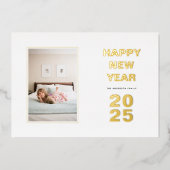 2025年新年ミニマルタイポグラフィ写真金ゴールド 箔シーズンカード (正面)