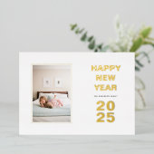 2025年新年ミニマルタイポグラフィ写真金ゴールド 箔シーズンカード (立ち正面)