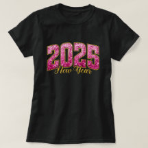 2025年新年 | ピンクのスパンコール新年パーティーTシャツ