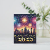 2025年新年Fireworksお祝いのポストカード ポストカード (スタンド正面)