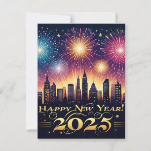 2025年新年Fireworksお祝いのポストカード ポストカード