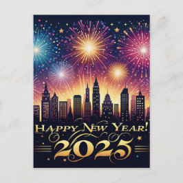2025年新年Fireworksお祝いのポストカード ポストカード
