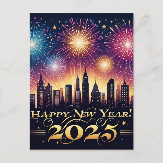 2025年新年Fireworksお祝いのポストカード ポストカード (正面)