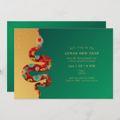 2025年旧正月のスネークグリーン金ゴールド モダン 招待状 (正面/裏面)