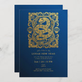 2025年旧正月のスネークブルー金ゴールドパーティー 招待状 (正面/裏面)