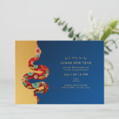 2025年旧正月のスネークブルー金ゴールド モダン 招待状 (スタンド正面)