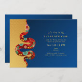 2025年旧正月のスネークブルー金ゴールド モダン 招待状 (正面/裏面)