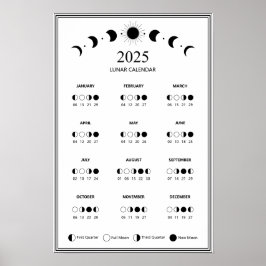 2025年月の満ち欠けルナサイクル ミニマルカレンダー ポスター