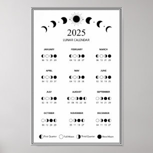 2025年月の満ち欠けルナサイクル ミニマルカレンダー ポスター