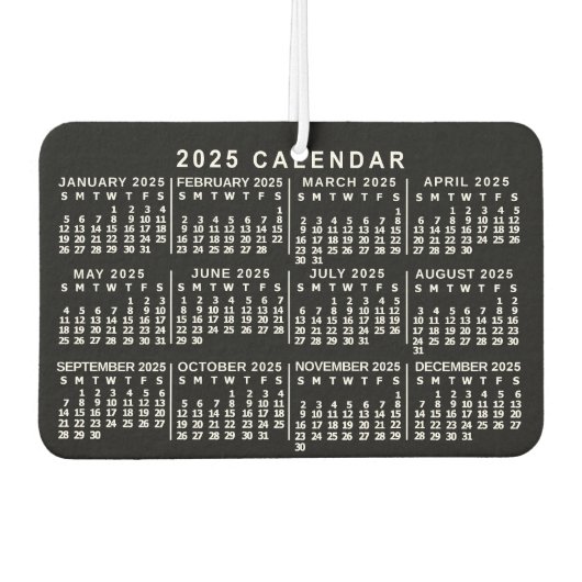 2025年月次カレンダクラシックーの白黒 カーエアーフレッシュナー (正面)