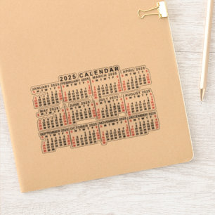 2025年月次カレンダクラシックーの黒と赤 シール