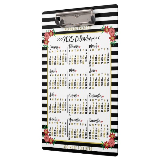 2025年月次カレンダーフローラストライプ | カスタム クリップボード (左)
