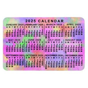 2025年月次カレンダーレインボー絵を描(ばちゃばちゃ)跳ねる マグネット