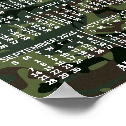 2025年月次カレンダー迷彩追加3枚の写真 ポスター (角)