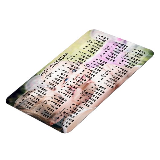 2025年月次カレンダー黒い追加カスタム写真 マグネット (左側)