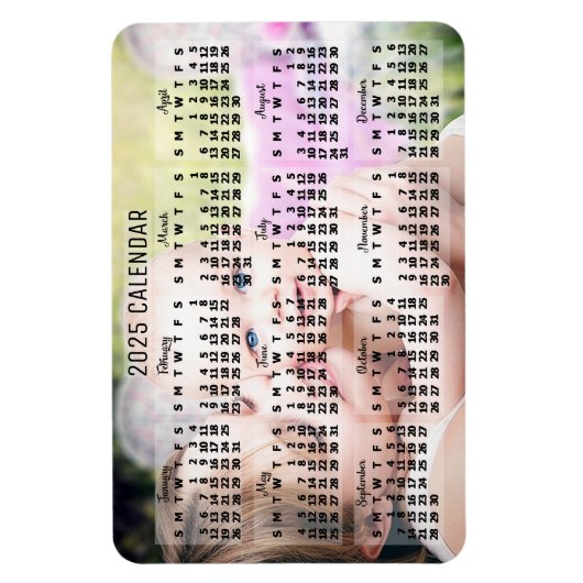 2025年月次カレンダー黒い追加カスタム写真 マグネット (縦)