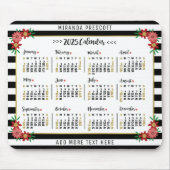 2025年月次カレンダー | 名門私立校風のストライプフローラ マウスパッド (正面)