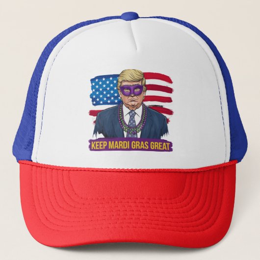 2025年楽しいトランプマルディグラデザイン キャップ (正面)
