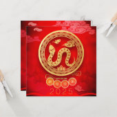 2025年正月中国のの蛇文切り花 カード (正面/裏面インサイチュ)