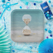 2025年正月砂時計オンビーチ ペーパープレート (パーティー)