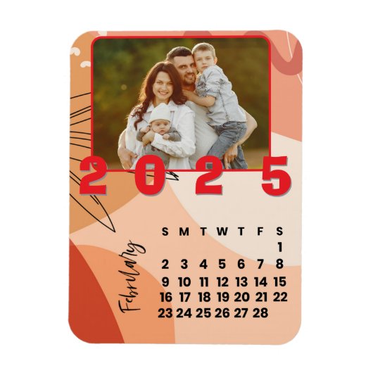 2025年正月2月カレンダー家族写真 マグネット (縦)