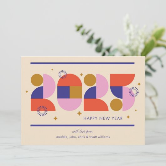 2025年正月 – 幾何はっきりしたお祝い シーズンカード (スタンド正面)