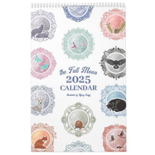 2025年満月の名作図解入りの、写真付きのカレンダー カレンダー (カバー)
