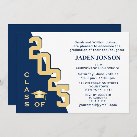 2025年現代クラスの卒業生 ブルー卒業パーティー 招待状 (正面/裏面)