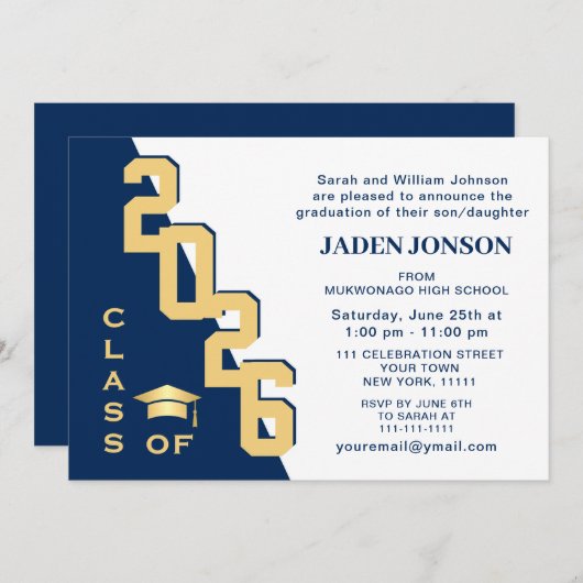 2025年現代クラスの卒業生 ブルー卒業パーティー 招待状 (正面/裏面)