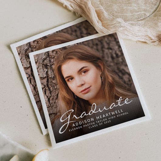 2025年白スクリプト写真卒業パーティー スタンダードカクテルナプキン