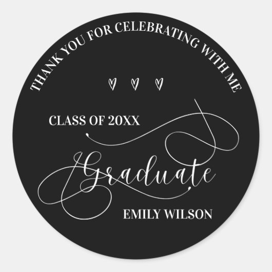 2025年白黒クラス卒業ありがとう ラウンドシール (正面)