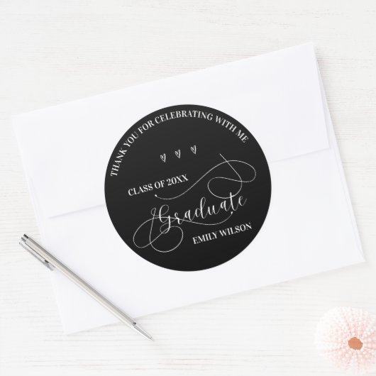 2025年白黒クラス卒業ありがとう ラウンドシール (封筒)