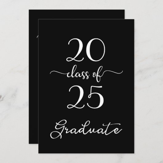 2025年白黒卒業パーティーのシック 招待状 (正面/裏面)