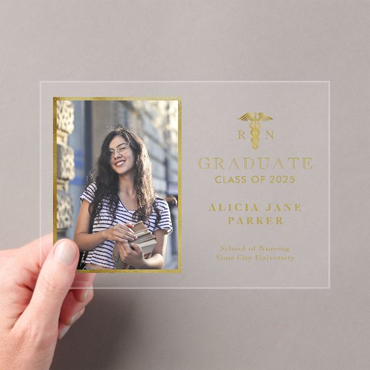 2025年看護学校卒業金ゴールドエレガント写真 アクリル招待状 (インサイチュ (ポータブル))