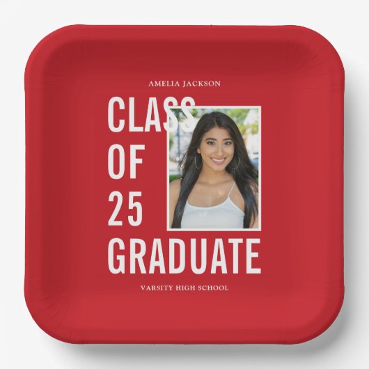 2025年紅白写真卒業パーティーのクラス ペーパープレート (正面)
