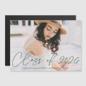 2025年緑のスクリプモダント写真卒業のクラス マグネット招待状 (正面/裏面)