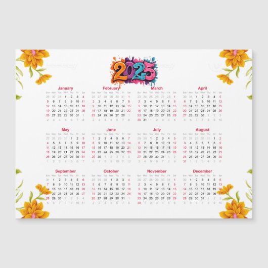 2025年表示カレンダー – 基本ミニマル マグネット招待状 (正面)